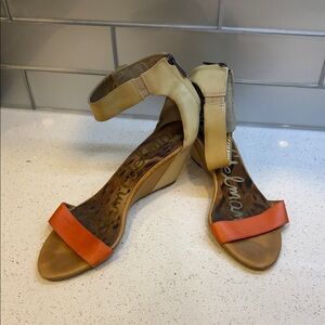 Sam Edelman Orange and Tan Two-Tone Wedge Sandals size 10